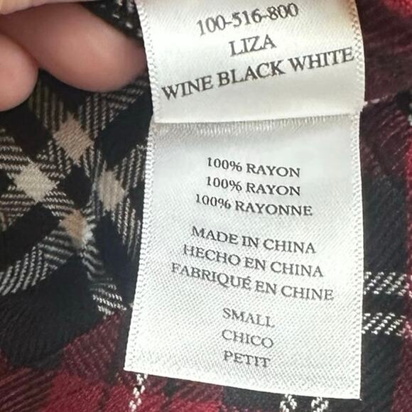 Rails “Liza” Wine Black White Plaid Button Down Shirt Women Small | Soft Flannel - Picture 5 of 5